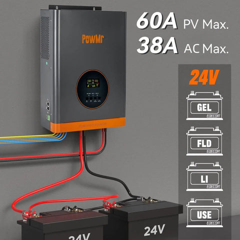 Hybrid Solar Inverter Beast 5000W 48V DC To 110 And 220V AC With Built In 120A MPPT Charge Controller Pure Sine Wave