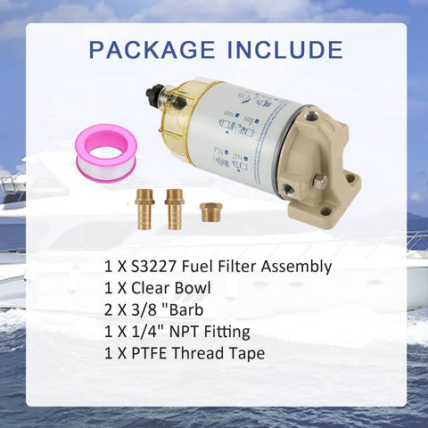 Mercury Marine Outboard Fuel Filter Water Separator Assembly With 3/8 Inch Barb And 1/4 Inch NPT Fittings Replaces 320R 490R RAC 01 18-7948 9-37882 18-7922 18-7922-1