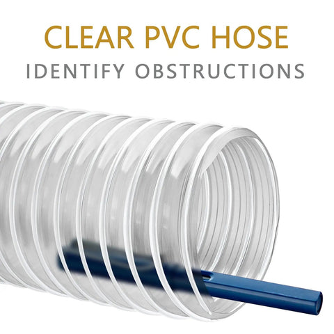 Heavy Duty 4 Inch By 20 Foot Flexible Clear PVC Dust Collection Hose With Carbon Steel Wire Coil showing airflow guide
