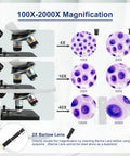 Kid-Friendly High Magnification Microscope For Adults And Kids, 100X-2000X Metal Body With Dual LED Illumination magnification chart