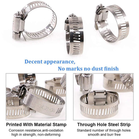 Hose clamps kit, 20-pack, 304 stainless steel, 18-32mm, worm-drive adjustable clamps for automotive and plumbing