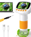 Kids Microscope 3 And Up 1000X Handheld Digiscope With 2 Inch IPS Display For Awesome Photo And Video Ultra Portable Science Toy For Home School Easy Single Button Start Great Gift For Curious Young Scientists, handheld digital microscope with USB cable and lanyard