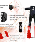 Heavy Duty Pop Rivet Gun Coupled With A Game Changing Assortment Kit, featuring replaceable heads and handle lock for convenience.