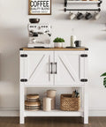 Dope White Console Table With Hidden Storage Cabinets For Entryway And Foyer, Farmhouse Style Sofa Table with coffee setup
