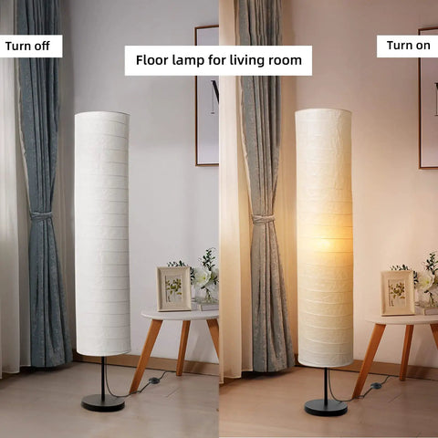 Modern Tall Floor Lamp With Dimmable Three-Level Brightness, Paper Lampshade, 55 Inch Standing Light for Living Room