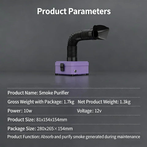 Game Changing Desktop Soldering Smoke Absorber With Heavy Duty Carbon Filter And High Suction Fume Extractor, purple and flexible design.