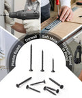 Rock Solid Heavy Duty Drywall Screws 1 1 4 Inch Coarse Thread Carbon Steel Black Phosphate Finish Phillips Drive Bugle Head for Wall Studs being used on drywall and wood.