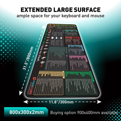Excel Shortcut Keys Desk Pad For Office And Gaming Large 800x300mm Extended Keyboard Mat with non-slip stitched edge