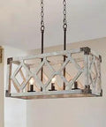 Modern Farmhouse Linear Rectangular Chandelier In Distressed White Wood With Rustic Gold Accents For Kitchen Island Dining Room Foyer Pendant Light Three Light Country Style