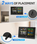 All In One Indoor Outdoor Weather Station With Three Wireless Sensors, Color Display, wall-mounted and tabletop stand