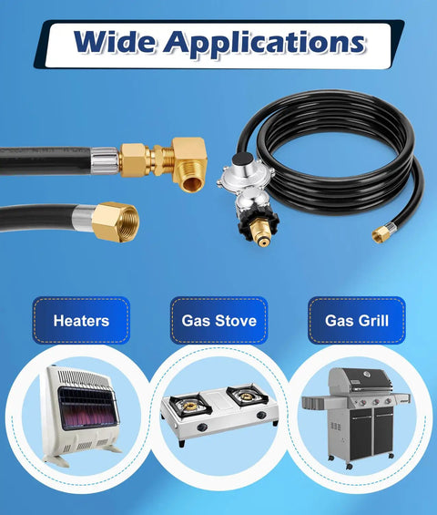 12 Ft Two Stage Propane Regulator Hose With Three Eighths Inch Female Port Freeze Resistant For RV Grill Gas Stove And Generator