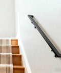 Step Up Your Game With This Four Foot Aluminum Handrail Kit For Indoor And Outdoor Stairs Featuring Hella Tough Matte Black Finish on stairs.