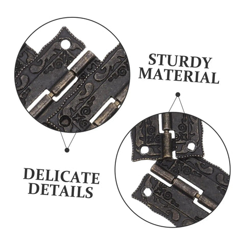 Close-up of Vintage Iron Jewelry Box Hinges With Screws Small Retro Decorative showing delicate details and sturdy material.