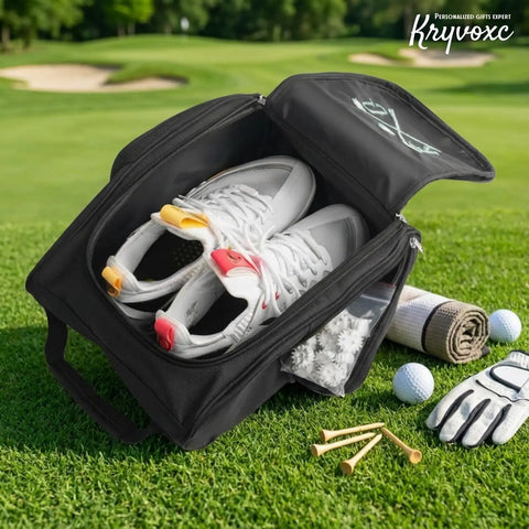 Custom Embroidered Golf Shoe Bag For Men With Monogram, Large Capacity Zippered Golf Gear Carrier with shoes and accessories