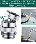 Swivel Faucet Adapter Kit For Garden Hose 360 Degree Rotation Three Quarter Inch GHT Thread Multi Thread Connector For Bathroom Kitchen Portable Washer Balcony Sprinklers No Tools Required Easy Install, brass swivel adapter on sink
