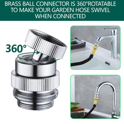 Swivel Faucet Adapter Kit For Garden Hose 360 Degree Rotation Three Quarter Inch GHT Thread Multi Thread Connector For Bathroom Kitchen Portable Washer Balcony Sprinklers No Tools Required Easy Install, brass swivel adapter on sink