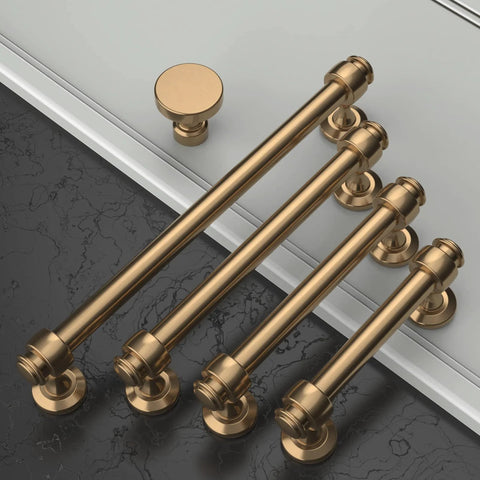 Champagne Bronze Cabinet Pulls 10 Pack With 3.75 Inch Hole Centers Durable Solid Cabinet Handles on marble surface