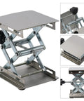 Premium Stainless Steel Manual Router Lift Table Featuring 100mm Vertical Travel and Slick Fine Tuning Controls for Boss Level Woodworking Accuracy and Rock Solid Platform Stability.