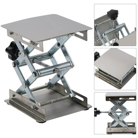 Premium Stainless Steel Manual Router Lift Table Featuring 100mm Vertical Travel and Slick Fine Tuning Controls for Boss Level Woodworking Accuracy and Rock Solid Platform Stability.