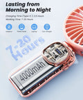 3 In 1 Portable Personal Fan With 4000mAh Battery and LED Display, internal components, and charging time illustration