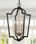 Modern Black And Gold 4 Light Lantern Chandelier Pendant Light For Kitchen Island, showcasing an open frame with candle-style lights.