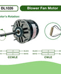 Direct-Drive Blower Motor For HVAC Systems 1/4 HP 115V 3-Speed 1075 RPM Replacement Compatible With AO Smith 1026 GE 3583 Fasco D721 Magnetek 0533 Marathon X000 Emerson 1863 shown with shaft and wiring