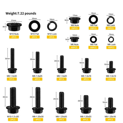 272 Piece Alloy Steel Flange Hex Bolts And Nuts Kit For Furniture Assembly With Corrosion Resistant Coated Finish Beefy Heavy Duty Fasteners displayed