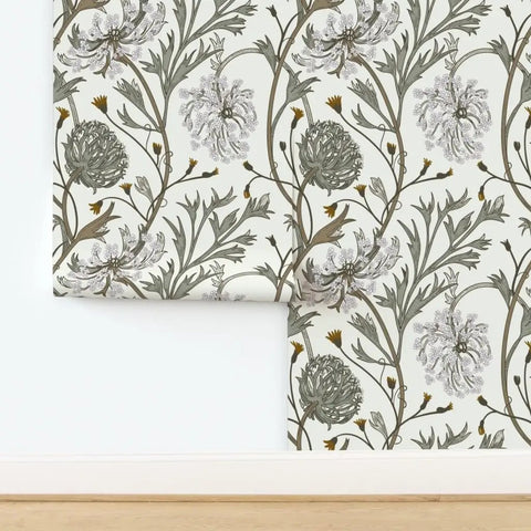 Straight Up Stunning Jumbo Floral Neutral Wallpaper With Matte Linen Texture And Durable Pvc Free Build Zero Hassle Paste To Paper Install For Kitchens Bathrooms And Commercial Spaces, showing floral design detail.