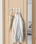 Wall Hooks For Coats And Towels 13 lb Load Heavy Duty Stick On Adhesive Door Hanger White 4 Pack with clothes and umbrella hanging