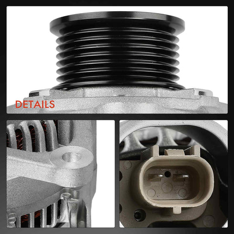 Close-up details of Alternator For Dodge Ram 1500 2500 3500 Van Dakota 2001 2002 2003 3.9L 5.2L 5.9L 8.0L 12V 117Amp