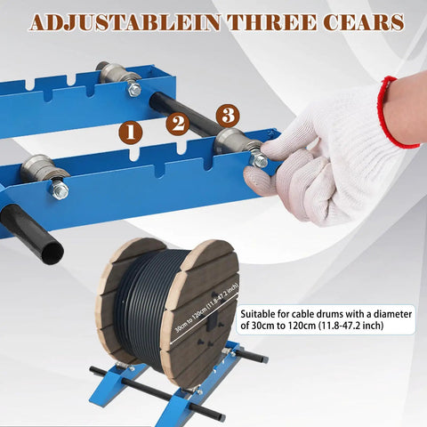 Heavy Duty Cable Dispenser Drum Roller For Cord Management, adjustable industrial steel stand with a cable reel