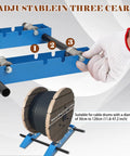 Heavy Duty Cable Drum Roller Dispenser for Reels Up to 39 Inches Wide with adjustable gears and sloped design for easy unwinding.
