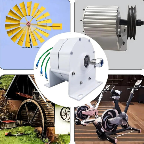 Gearless Permanent Magnet Generator 12V 24V 48V 1200W Low Rpm Motor With Mounting Bracket For Wind Turbine Solar DIY setup, detailed view with wiring.