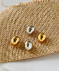 Chunky Half Ball Stud Earrings For Women With Gold Tone Finish Hypoallergenic Minimalist Oval Cartilage Studs Brass Base With 925 Sterling Silver Post Nickel Free And Lead Free Gift Velvet Pouch, gold and silver