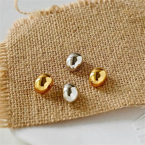 Chunky Half Ball Stud Earrings For Women With Gold Tone Finish Hypoallergenic Minimalist Oval Cartilage Studs Brass Base With 925 Sterling Silver Post Nickel Free And Lead Free Gift Velvet Pouch, gold and silver
