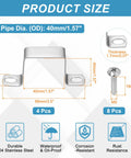 Diagram of 40x40mm stainless steel pipe clamp set, showing dimensions, material, and features for industrial use including screws.