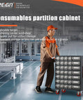 Heavy Duty CNC Tools Organizer Cabinet On Wheels For Consumables And Cutting Tools Divider Storage Chest Made From Cold Rolled Steel Rust Resistant Tool Box With Smooth Rolling Castors And Wide Access in a workshop setting.