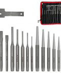 Heavy Duty 16 Piece Punch And Chisel Set For Tough Metalworking Jobs With Cr-V Steel Tapered Pin Center Punches And Cold Chisels Perfect For Pro Auto Repair Shop Work That Gets The Job Done Right, 16-piece kit