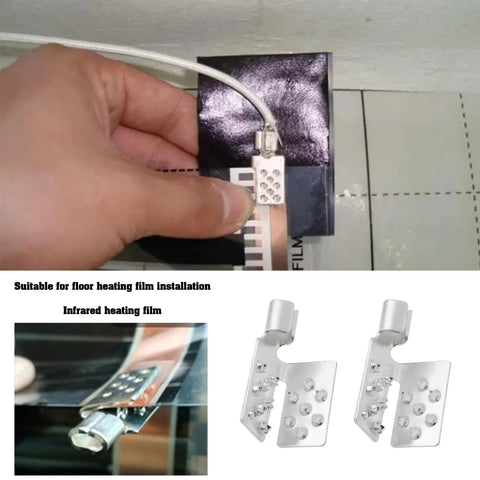Front view of YINETTECH 10pcs metal crimp connectors mounting clamps for infrared heating foil installation