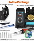 Big Power 110W Soldering Station Kit with wire dispenser, tweezers, six tips, and lead-free solder on white background.