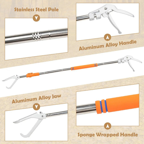 Snake Grabber Tool 69 Inch Collapsible Stainless Steel Tongs With Bite Proof Handling Gloves For Safe Pro Grade Reptile Catching And No Harm To Snakes Heavy Duty Rattlesnake Catcher