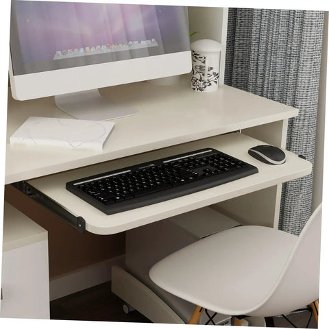 Heavy Duty Keyboard Slide Rail Bearing Drawer Track For Under Desk Storage with installed keyboard tray and computer desk