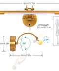 Brass 16 Inch LED Vanity Light Dimmable Wall Sconce With Adjustable Arm Plug In Bedside Reading Lamp dimensions.