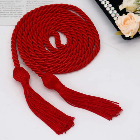 Red 68 Inch Graduation Honor Cord With Tassels At Both Ends, Durable Polyester Yarn, Knotted Ends, Classic Ceremony Accessory For Grads