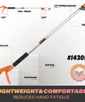 Long Reach Cut And Hold Bypass Pruner 3.5 Ft For Precision Pruning In Gardens showing parts and features