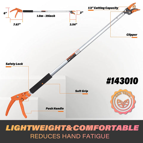 Long Reach Cut And Hold Bypass Pruner 3.5 Ft For Precision Pruning In Gardens showing parts and features