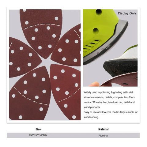15 Pc High Grade 150x105mm Hook Loop Sandpaper Kit With 40 To 1000 Grits For Multi Sanders displayed with sanding pad and sander.