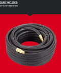Heavy Duty Rubber Air Hose Three Eighths Inch By Fifty Feet, 300 PSI, Oil And Abrasion Resistant, coiled with connectors