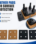 Heavy Duty Aluminum Barrel Vise With Slick Grip Leather Pads, showing 4 leather pads for surface protection and grip enhancement.