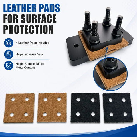 Heavy Duty Aluminum Barrel Vise With Slick Grip Leather Pads, showing 4 leather pads for surface protection and grip enhancement.